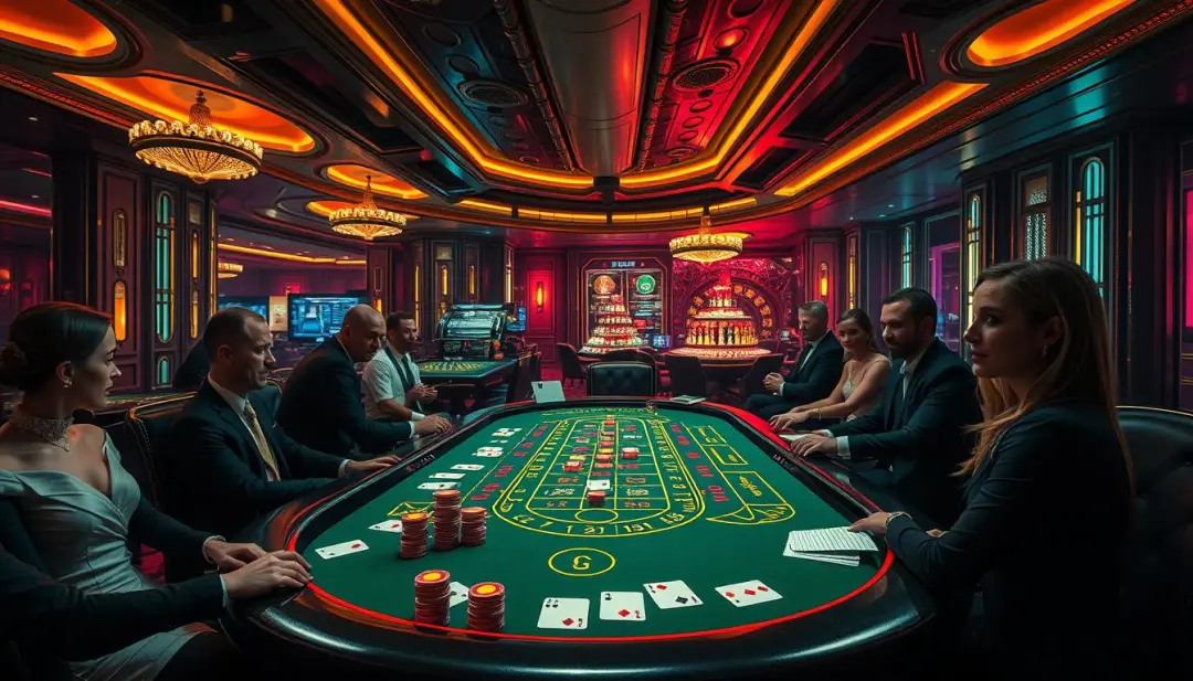 豪華娛樂城內真人荷官發牌，玩家參與現場桌上遊戲體驗娛樂城優惠氛圍